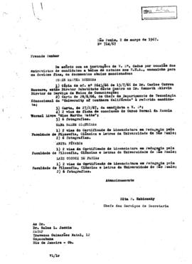 CRPE-SP_m0114p01 - Correspondências diversas sobre Bolsas de Estudos nos EUA, 1967