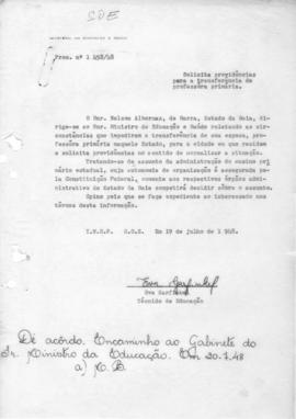 CODI_m039p15 - Solicita Providências para Transferência e Demissão de Professora Primária e Pedido de Providência para Funcionamento da Escola Primária Rural de São Paulo, 1948