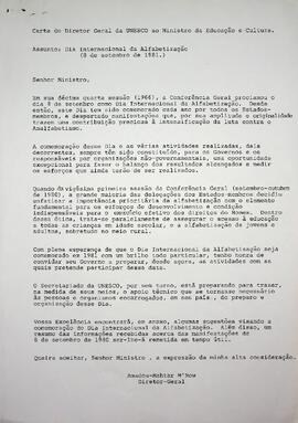 Carta do Diretor-Geral da UNESCO ao Ministro da Educação e Cultura, 1980