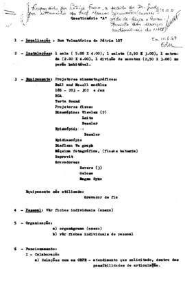 CODI-UNIPER_m0751p01 - Questionários de Levantamento dos Serviços Audiovisuais do INEP, 1969