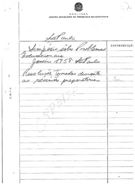 CRPE-SP_m0034p01 - Simpósio sobre Problemas Educacionais Brasileiros, 1958 - 1959