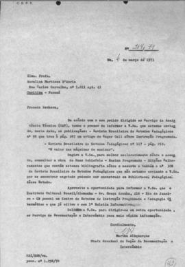 CODI-UNIPER_m1234p05 - Correspondências solicitando o Envio e Acesso à Publicações sobre Programas de Ensino do Brasil, 1971