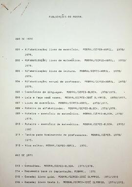 Lista de Publicações feitas pelo MOBRAL e Correspondências sobre Fascículo de Conservação de Alim...