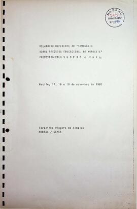 Relatório referente ao Seminário sobre Pesquisa Educacional no Nordeste, 1980