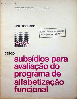Subsídios para Avaliação do Programa de Alfabetização Funcional, 1977
