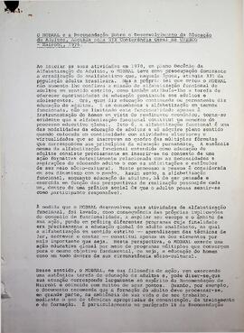 O MOBRAL e a Recomendação sobre o Desenvolvimento da Educação de Adultos, 1976