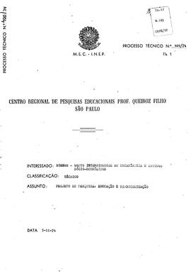 CRPE-SP_m0149p01- Projeto de Pesquisa: Educação e Sindicalização, 1974