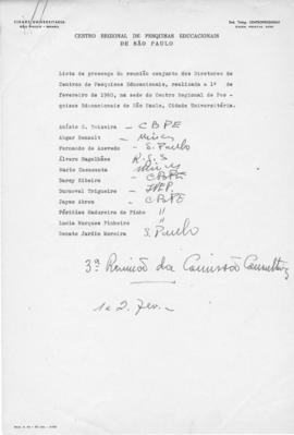 CBPE_m142p01 - Listas de Presença, Pauta e Agenda da 3° Reunião da Comissão, 1960