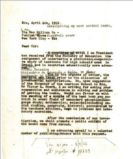 CALDEME_m030p01 - Solicitações referentes à remessa de livros didáticos, 1952