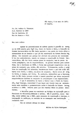 CRPE-SP_m0087p01 - Correspondências sobre a Construção da Escola Primária Experimental, 1961