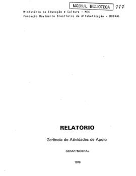 Relatório de Atividades da Gerência de Atividades de Apoio do MOBRAL, 1978