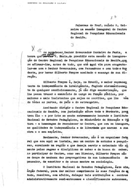 CRPE-PE_m038p02 - Discurso de Anísio Teixeira na Sessão Inaugural do CRPE de Recife, 1957